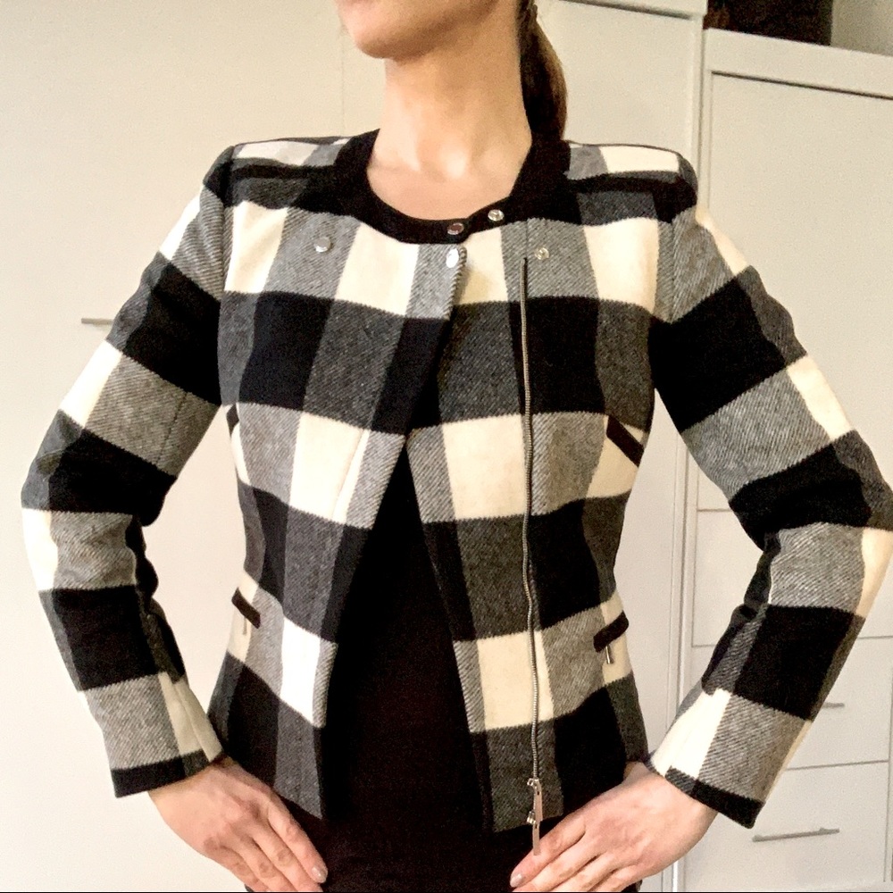 Karen Millen Wool/Leather Plaid Blazer Size 2